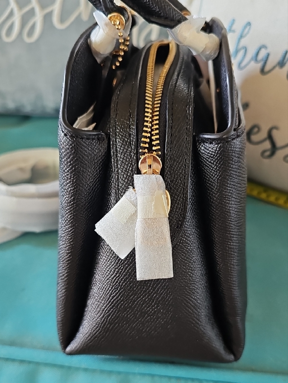 Coach Black Pebbled Leather Satchel with Gold Accents - Picture 4 of 12